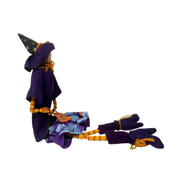 Halloween Witch Shelf Sitter Doll Purple Coat Boots & Socks Trick-or-Treat Bag - Picture 4 of 7